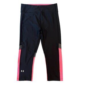 Under Armour HeatGear Compression Capris Black & Pink Stripe Womens Size M